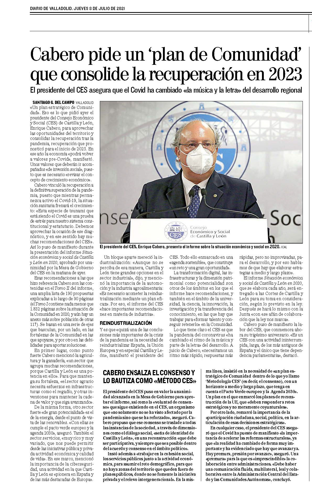 Cabero pide un plan de Comunidad