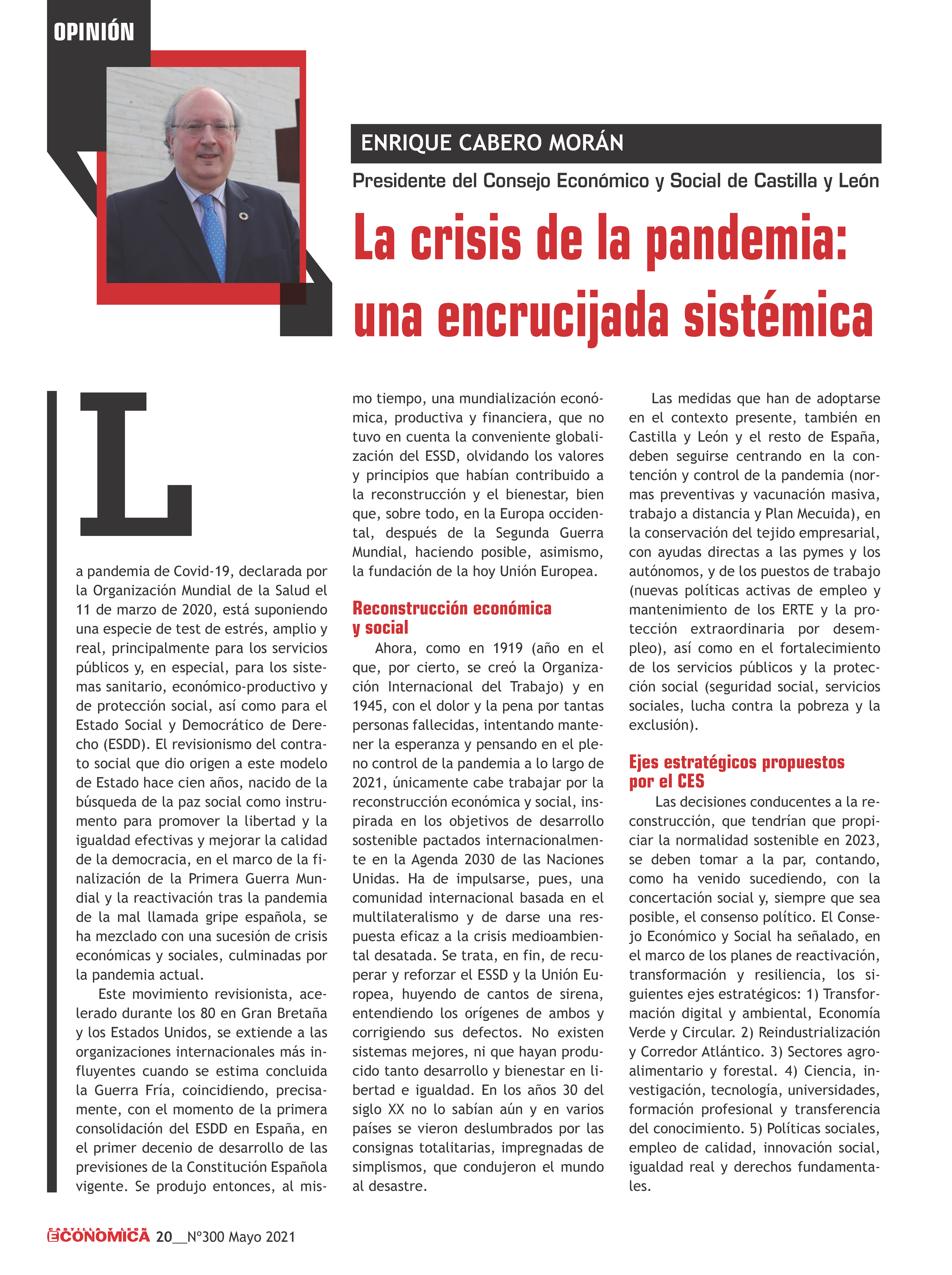 Artículo en Castilla y León Económica - La crisis de la pandemia