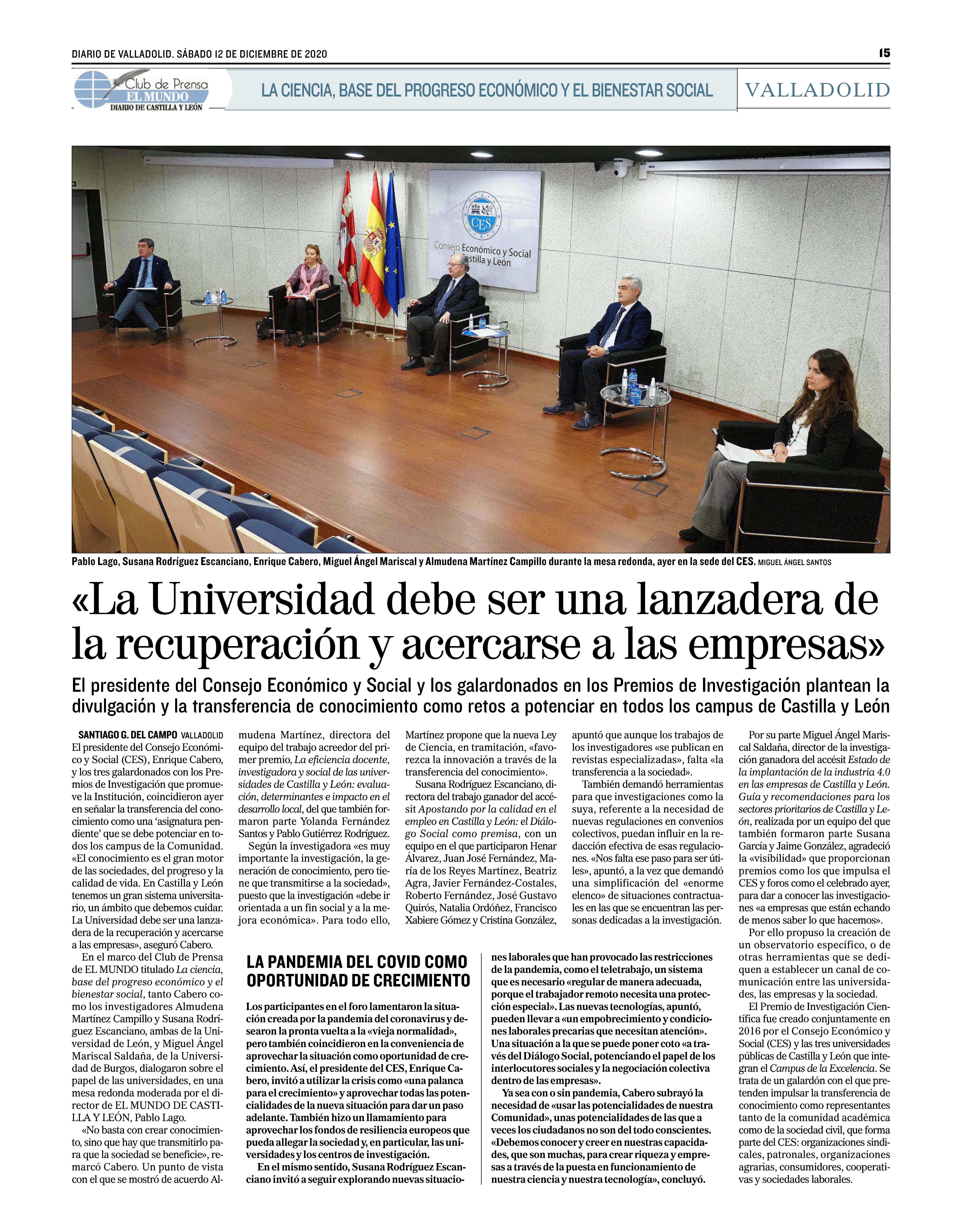 El Mundo CyL 1 - La universidad debe ser lanzadera de la recuperación y acercarse a las empresas