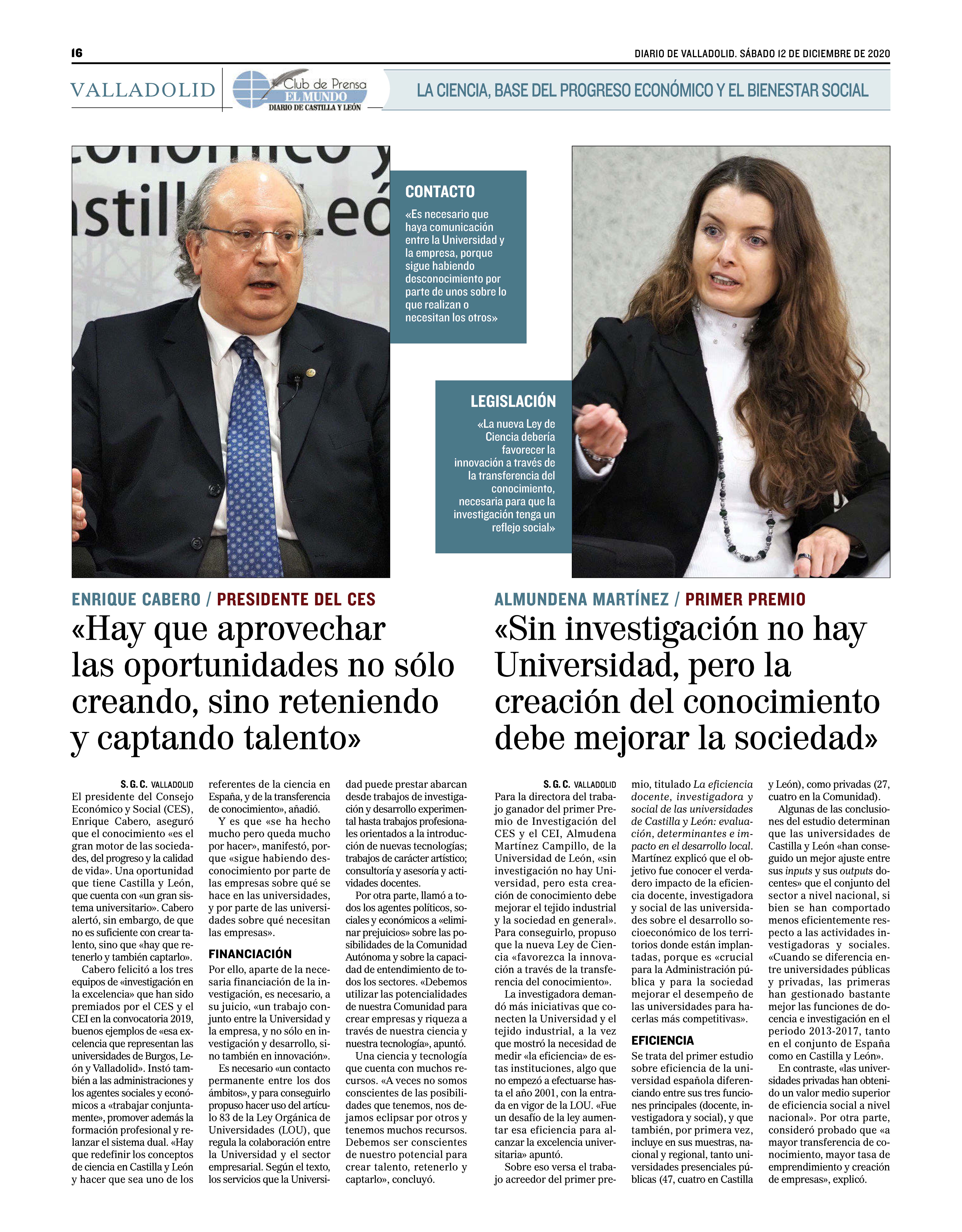 El Mundo CyL 2 - Presidente CES e Investigación premiada