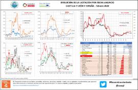 Evolución de la licitación por fecha anuncio Castilla y León y España –[febrero 2020]