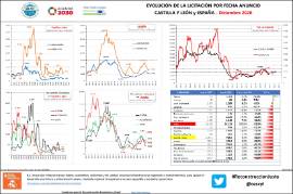 Evolución de la licitación por fecha de anuncio CyL y España [Diciembre 2020]