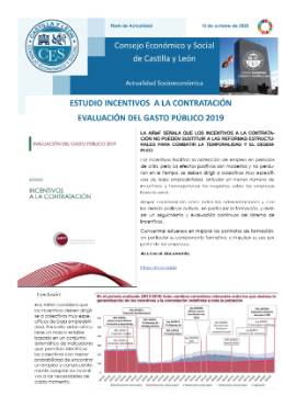 Flash de actualidad. Incentivos a la contratación. Evaluación del gasto público 2019