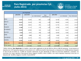 Paro Registrado por provincias CyL. [Julio 2015]